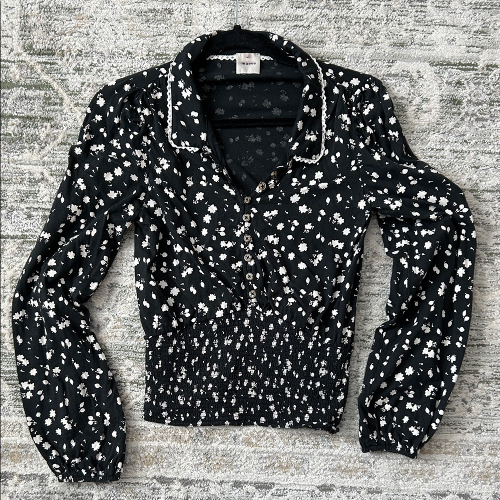 Maeve Black and White Floral Blouse